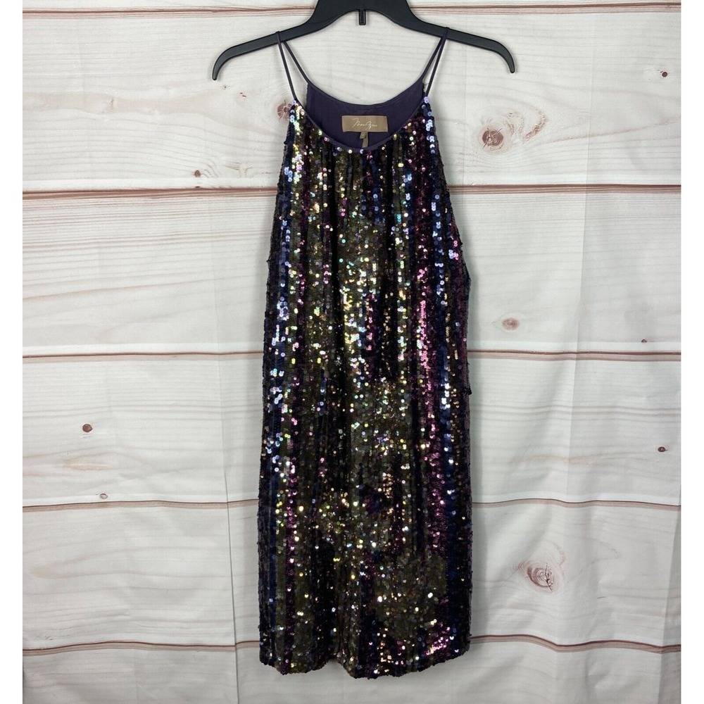 Max Azria Dress Womens XS Silk Sequin Shift Sleeveless Scoop Neck Swing Pullover